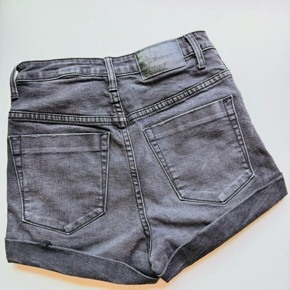 ONE TEASPOON High Long Rise Harlets Distressed Black Wash Denim Cutoffs Short 25 - Picture 7 of 11